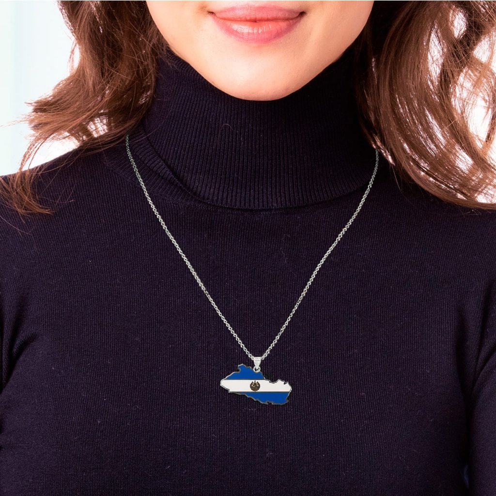 Solid 10k Gold Map Of El Salvador Flag Enamel Pendant Necklace 350$